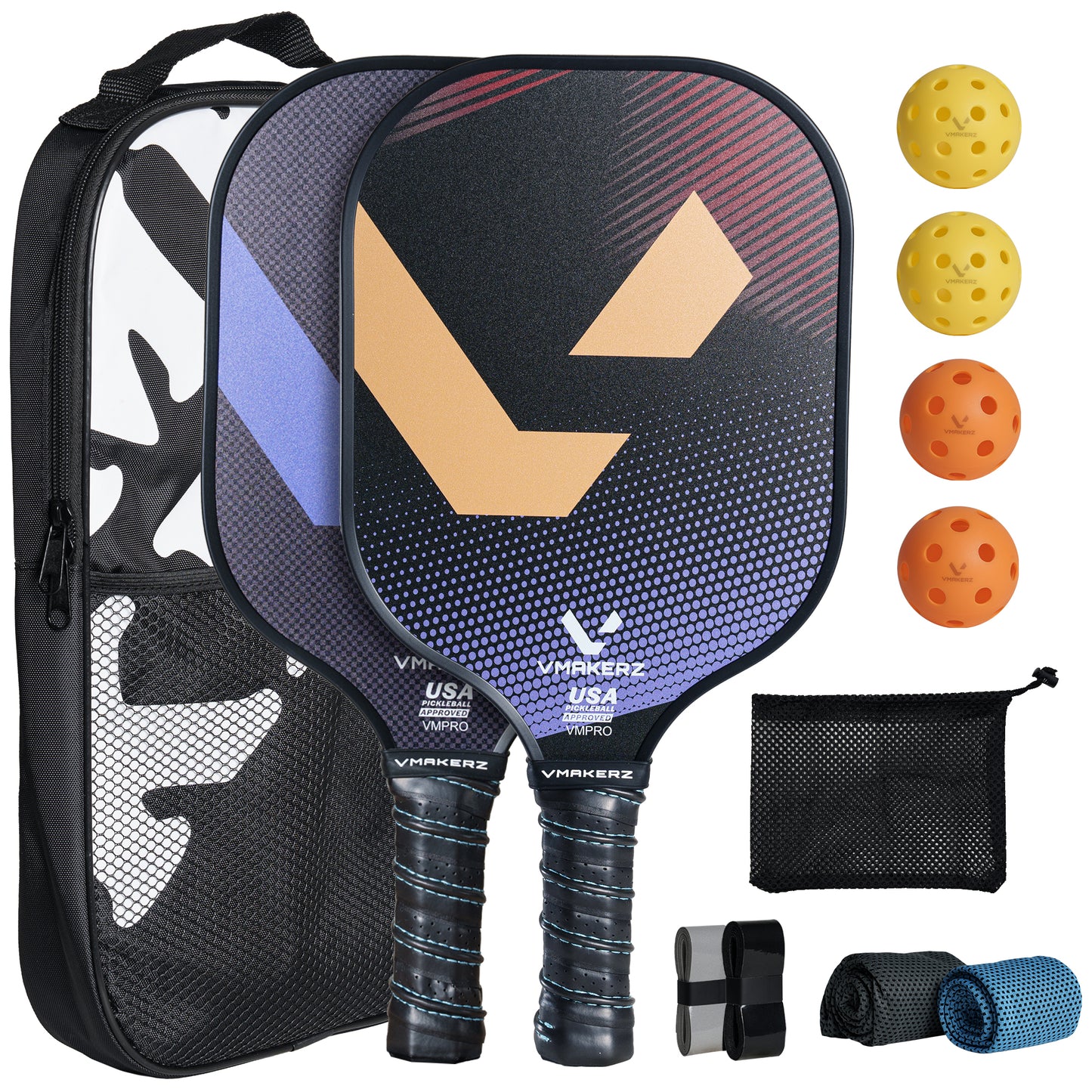 Vmakerz Graphite Pickleball Paddles Set of 2 - USAPA Approved, Carbon Fiber Surface, Honeycomb Core, Lightweight Pickleball Kit